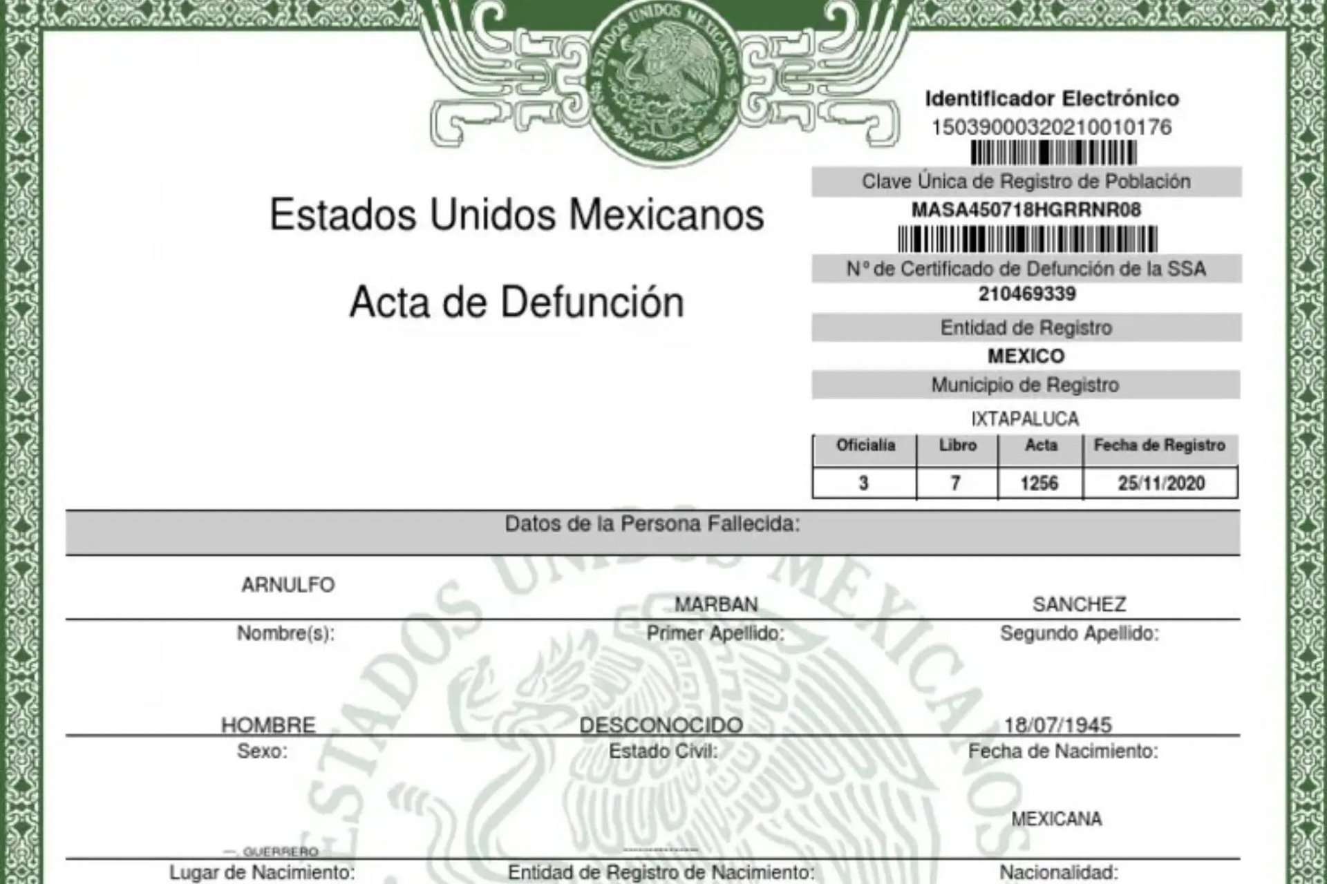 Representación Para Sacar Acta De Defunción En México 5524